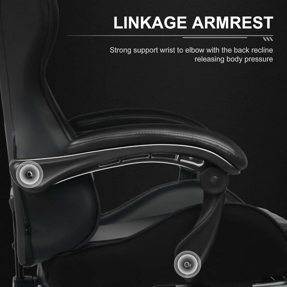 Gaming Chair, Computer Chair with Footrest and Lumbar Support, Height Adjustable Game Chair with 360°-Swivel Seat and Headrest 3
