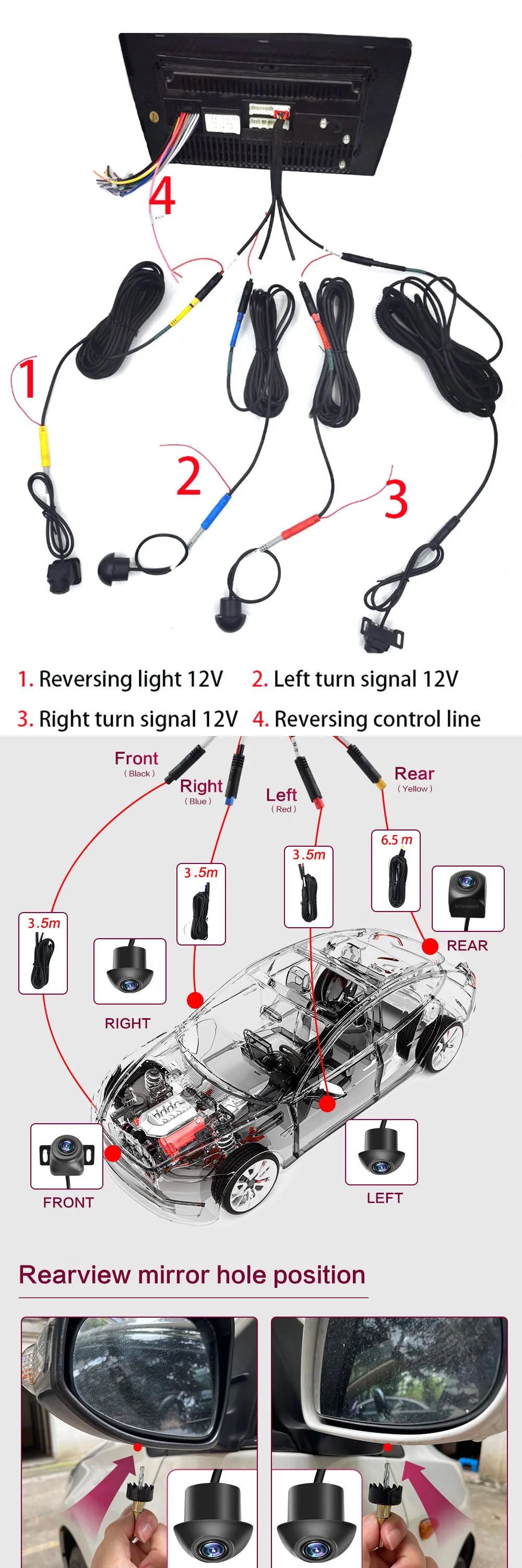 Electronic Wire Cable Electrical Wire Cable 12-pin Wiring Harness For Android Multimedia 360 Panoramic Camera Built-in 360view APP