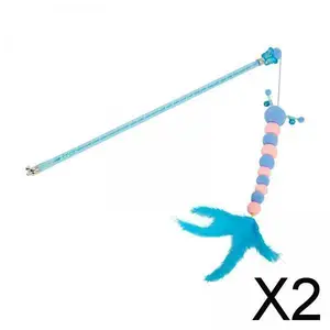 2xPlush Cat Toys Cat Feather Toy Catching Interactive Cat Teaser Wand Toy Blue