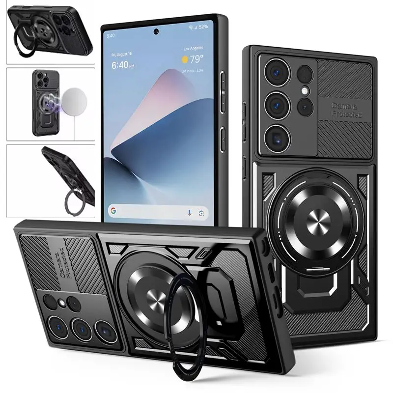 Enhanced Armor Shockproof Magnetic Ring Case with Wireless Charging Compatibility