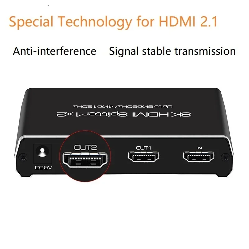 Répartiteur HDMI pour moniteur PC, Dolby Vision Atmos, ALLM, HDR, UHD, VRR, HLG, PS5, XBOX, 8K, 60Hz, 1 entrée, 2 sorties, 4K, 120Hz, sélecteur HDMI 2.1, 1x2