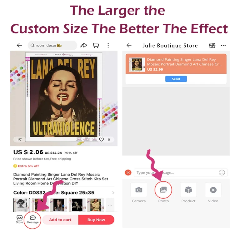 Description Picture 4 of item5D Custom Diamond Painting Photo Rhinestone Square/Round Full Set Cross Stitch DIY Mosaic Custom Embroidery Decor Crafts Gifts