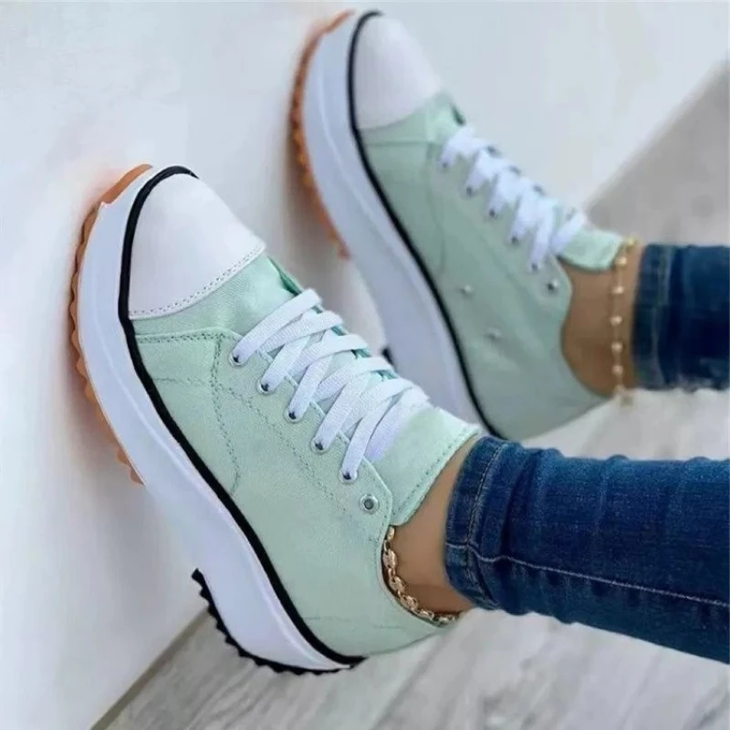 Summer New Women Fashion Casual Shoes Plus Size 42 Woman Platform Canvas Breathable Sport Shoes Female Lace Up Tennis Sneakers 3