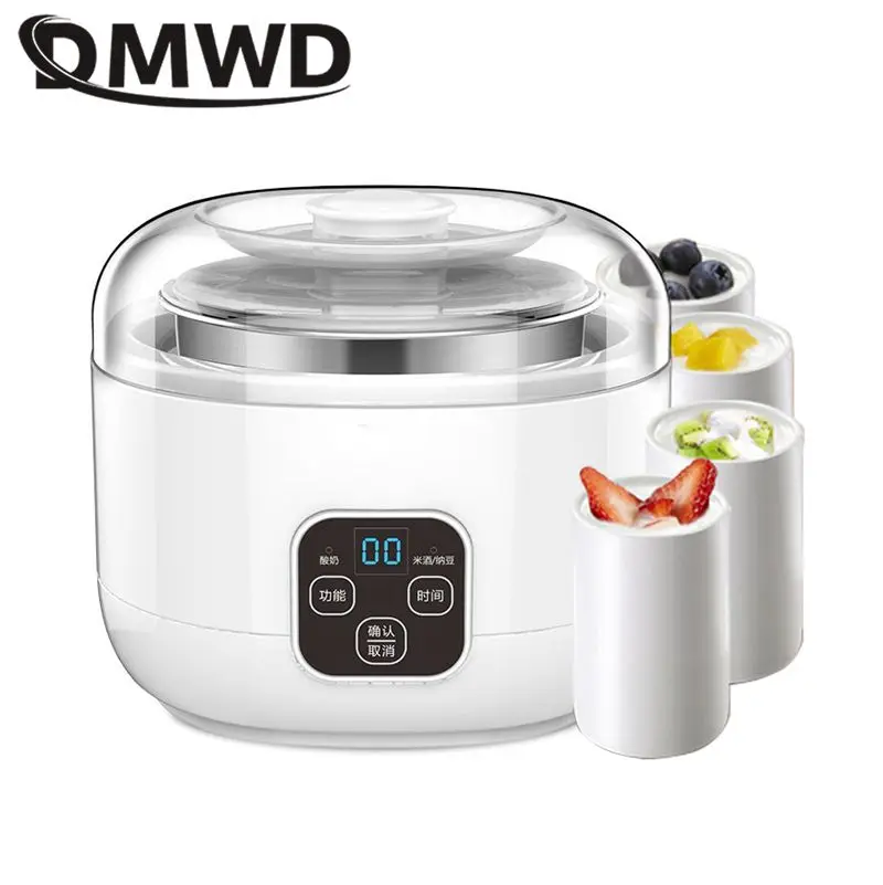 DMWD 1L Electric Yogurt Maker Household Automatic Fermentation Natto Rice Wine Machine Stainless Steel liner Ceramic Cup Tank EU