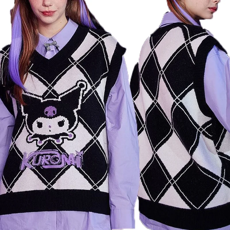

Kawaii Sanrio Kuromi Pullovers Animes Sweaters Knit Garment Cartoon Autumn Winter Sweet Blouse Sweater Vest JK Causal Jumpers