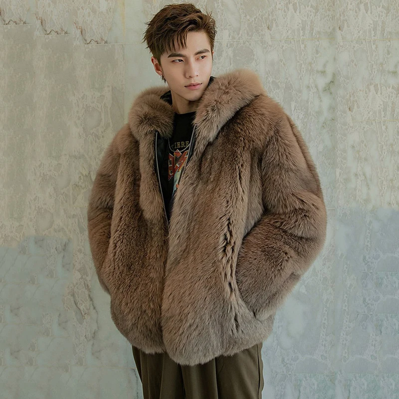 PFNW Autumn Winter Fashion New Hooded Short Fur Coats For Men