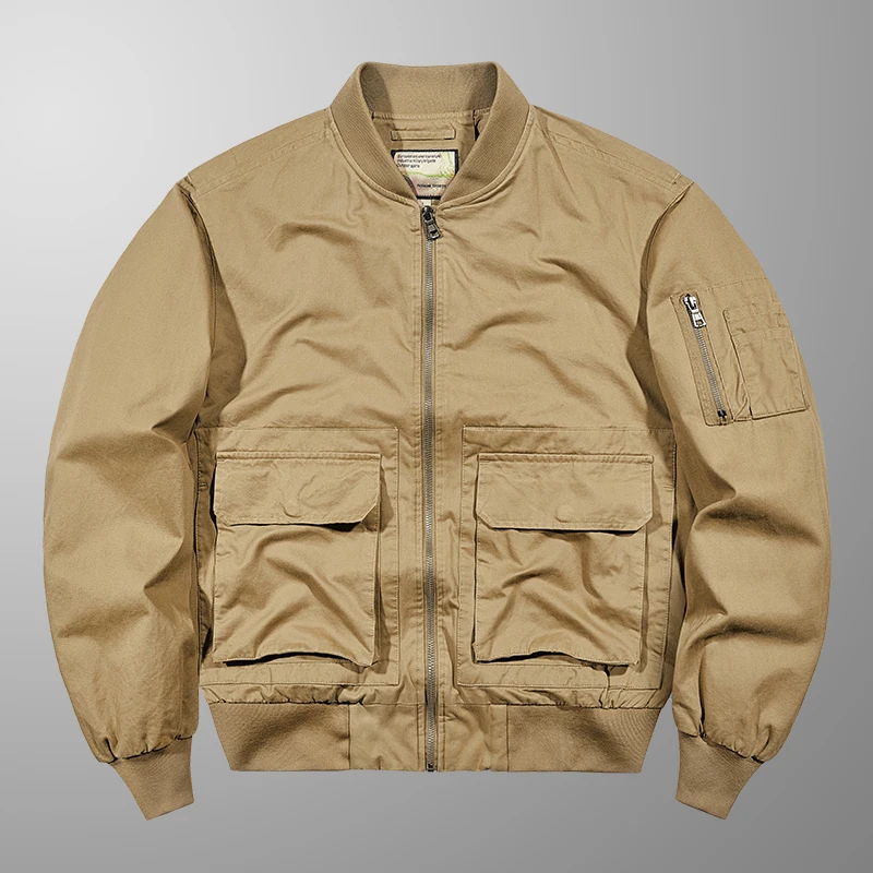 Spring and Autumn Men's Jacket New 100% Cotton Fashion Waterproof Loose Standing Neck Bomb Jacket Men's Flying Baseball Jersey