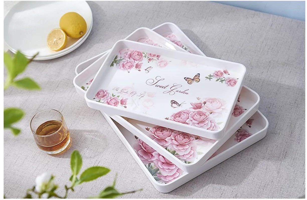 High-grade rectangular round Suqare thickening tray wine tray tea creative tea tableware storage plate plastic fruit plate