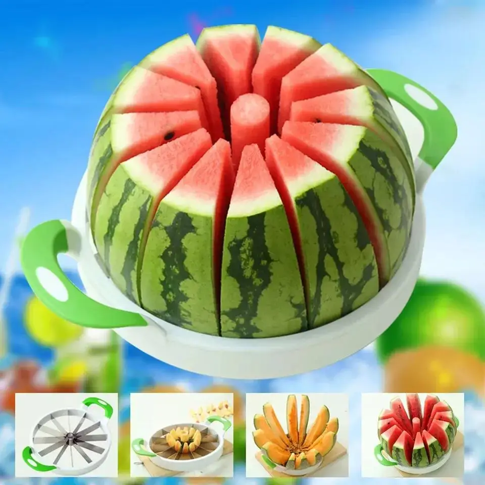 

New Large Watermelon Cutter Cutting Tools Stainless Steel Slicer Fruit Knife Cut Kitchen Accessories Dropshipping Green Color