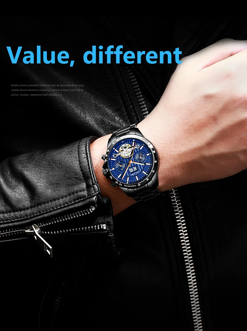 AILANG Tourbillon mécanique pour hommes, étanche, automatique, squelette à vent automatique, acier noir, livraison directe_voghion.com