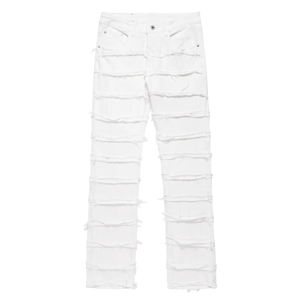 

American High Street Heavy Weight Splicing Straight Jeans Men's Popular Loose Hip Hop Retro Solid Denim Pants White Black