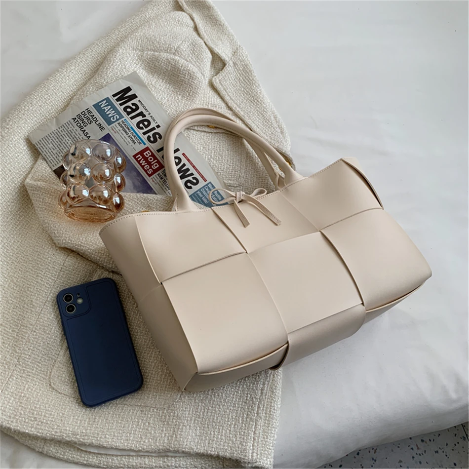 2 Set Weave Large Capacity Women's Tote Bags PU Leather Shoulder Bags for Women 2022 Fashion Lady Top-handle Bag Luxury Handbags