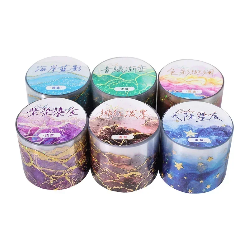 1Roll Watercolour Swoosh PET Bronzing Tape Colour Land Adhesives Backing Purple Gold Stars Sky Handbook Scrapbook 35mm*2m 2