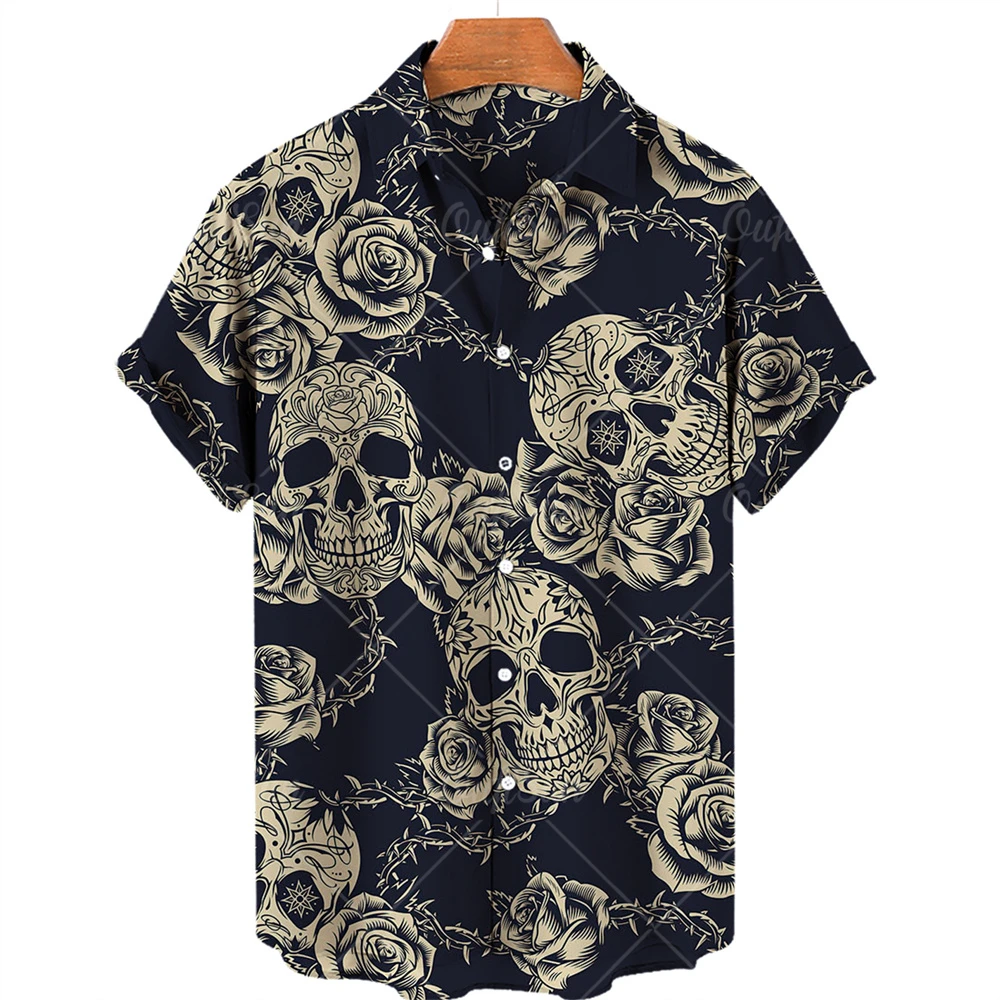 

Hawaiian men's DIS ñ o shirt, neckline short sleeved top, fashion appeal clothing, retro hip-hop information clothing