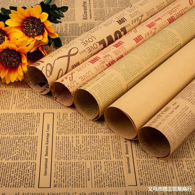 

Flower Wrapping Paperenglish Newspaper Vintage Kraft Paper Old Newspaper Gift Floral Flower Shop Bouquet Wrapping Paper Material