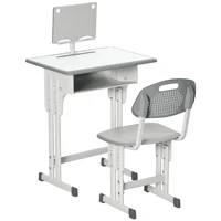 Ensemble bureau et chaise pour enfants Homcom pour les plus de 6 ans, hauteur réglable avec 1 tiroir et étagère à livres 60X45X90-102 cm Gris 1