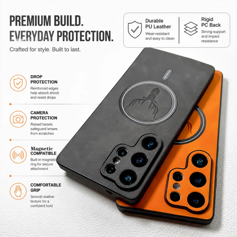 Luxury Leather Magnetic Wireless Charging Phone Case with Lanyard Cover