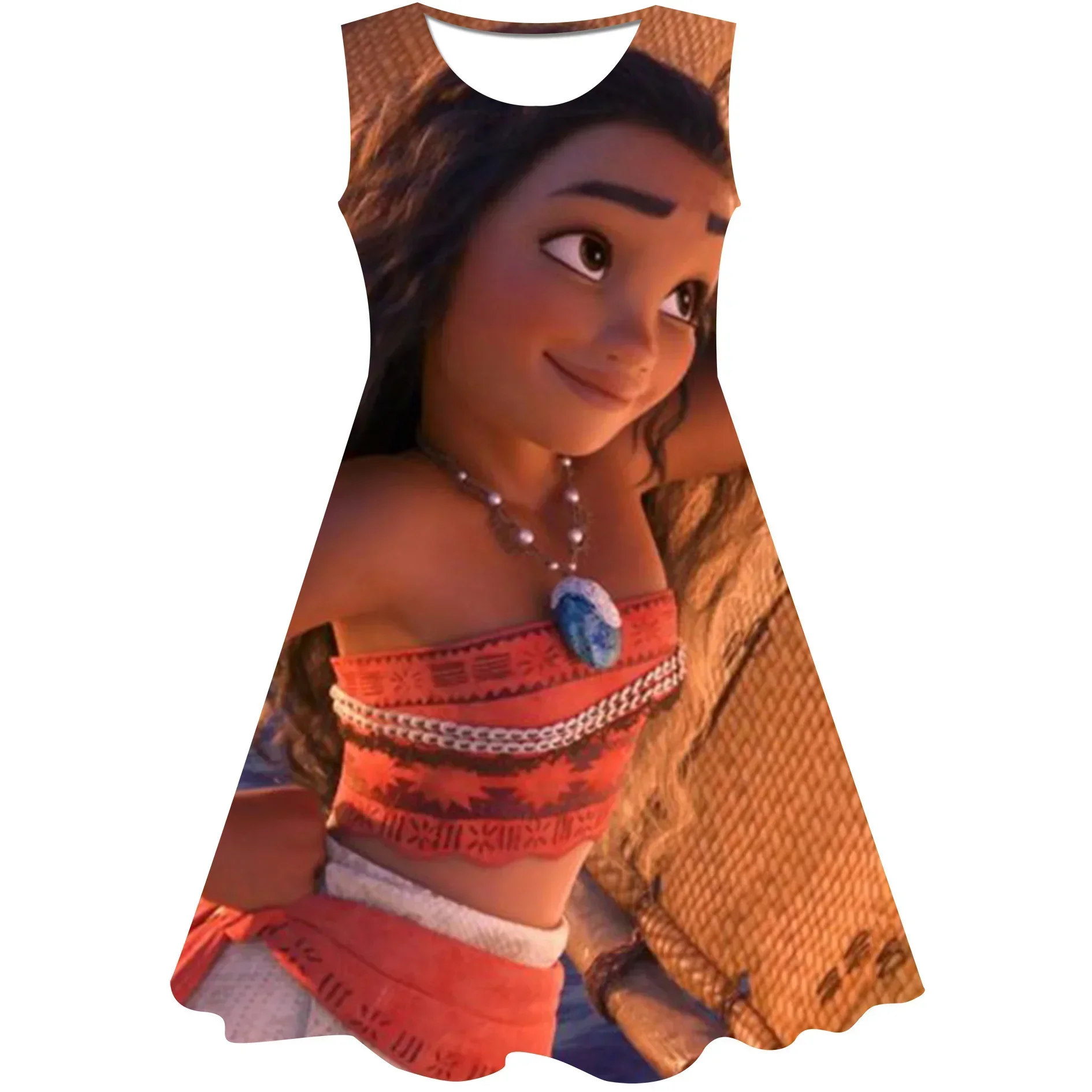 Moana Princess Dress Kids Baby Girls Round Collar Dresses Children Cartoon Casual Skirts 3-14 Y Christmas Clothing