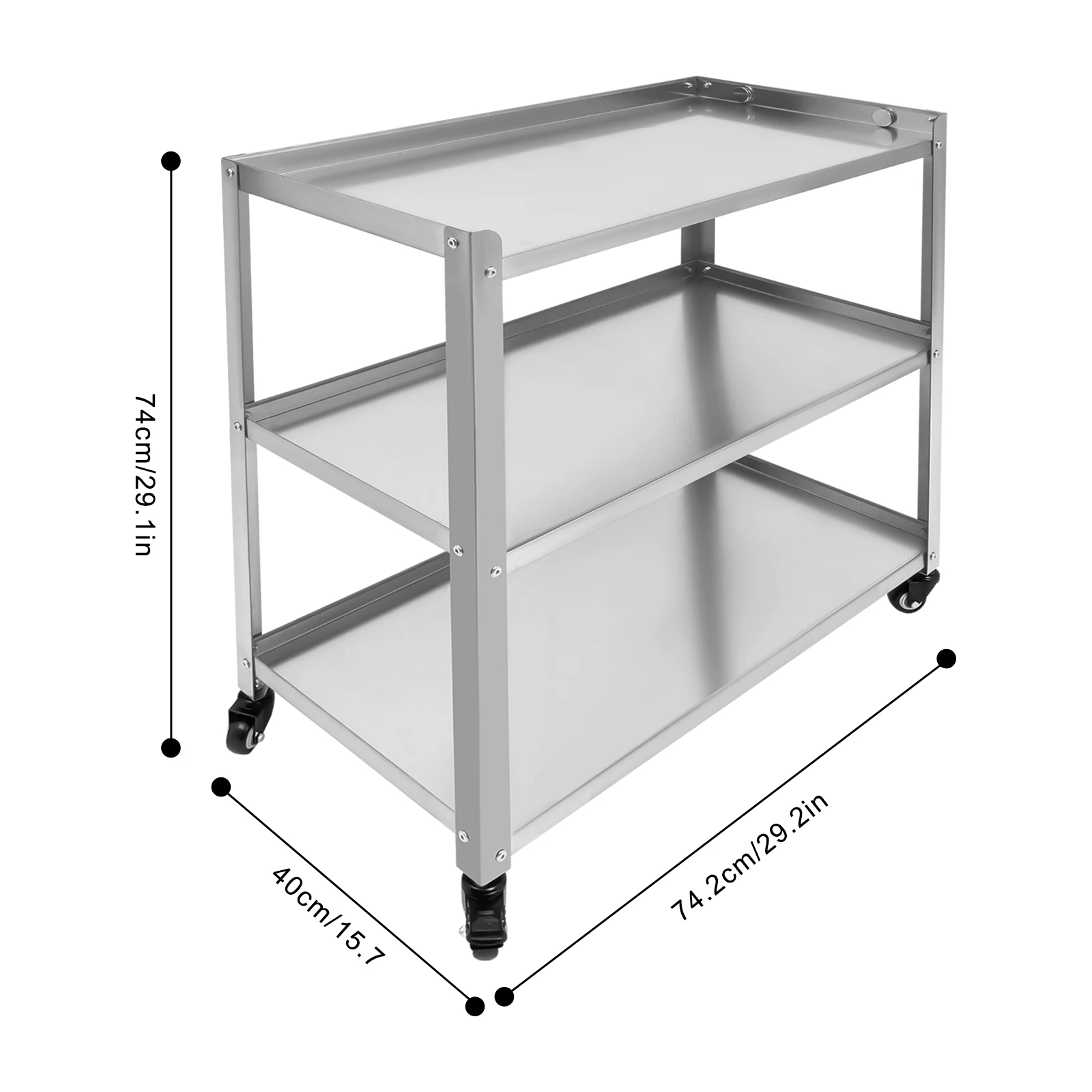 3 Tier Stainless Steel Kitchen Trolley Cart Utility Serving Storage Rolling Car Shelf Kitchen Trolley Car