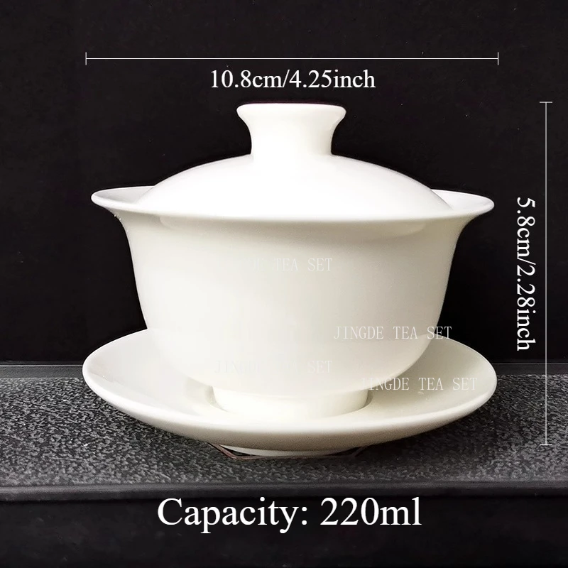 220ml Sheep Fat Jade Tea Bowl Ceramic Teacup Hovering Lid Bowl Home Kung Fu Tea Set High End Tea Infuser