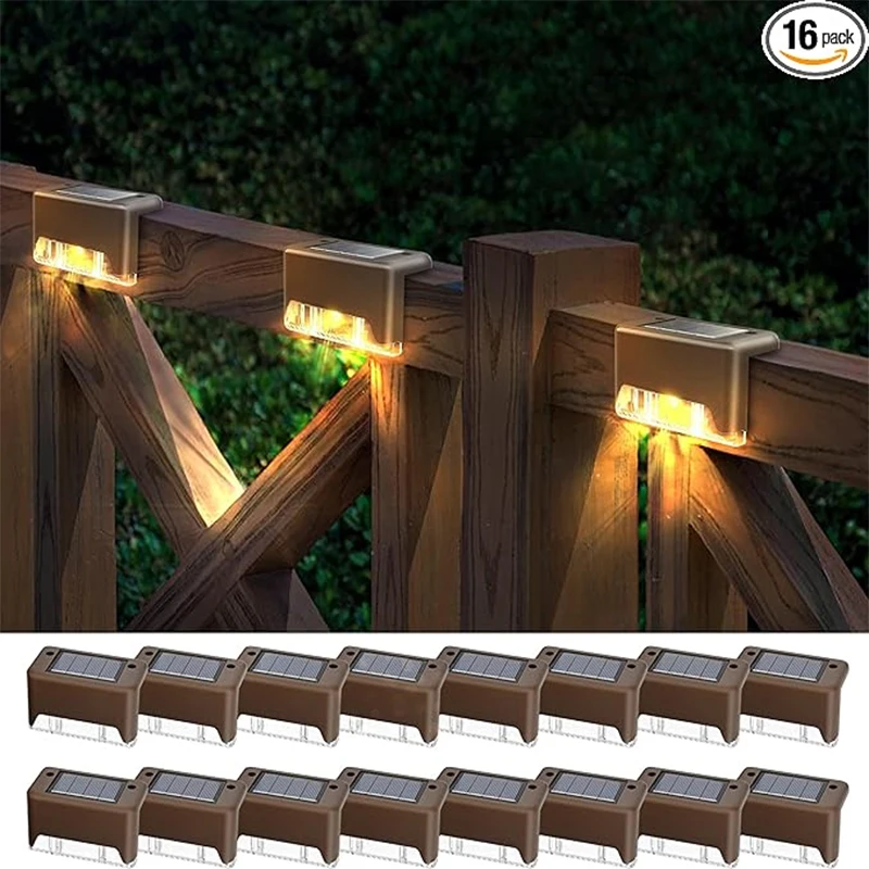 

Solar Deck Lights 16 Pack Outdoor Step Lights Waterproof Led Solar Lights for Railing Stairs Step Fence Yard Patio and Pathway