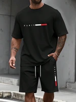 Survêtement homme 2 pièces ​ Ensemble chemise et Short à manches courtes et col rond pour hommes, combinaison de course, t-shirts de grande taille, vêtements d'été 2