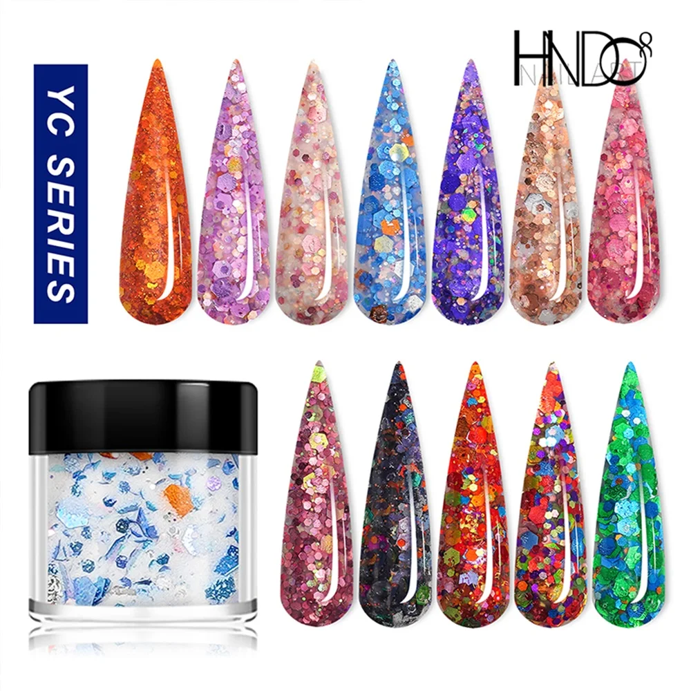 HNDO Bottle Dipping Colorful Carved Acrylic Powder Shimmer Crystal Glitter Supplies for Professional Nails Material YC Series