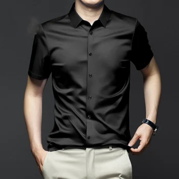 BROWON 브랜드 남성용 스마트 캐주얼 셔츠, 단색 반팔 셔츠, 턴다운 칼라 비즈니스 작업 셔츠, 2024 여름