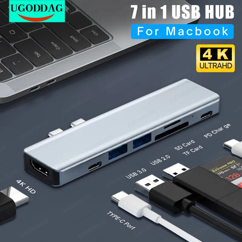 7 em 1 USB C Hub para MacBook M1 Air Pro USB 3.0 Adaptador Compatível