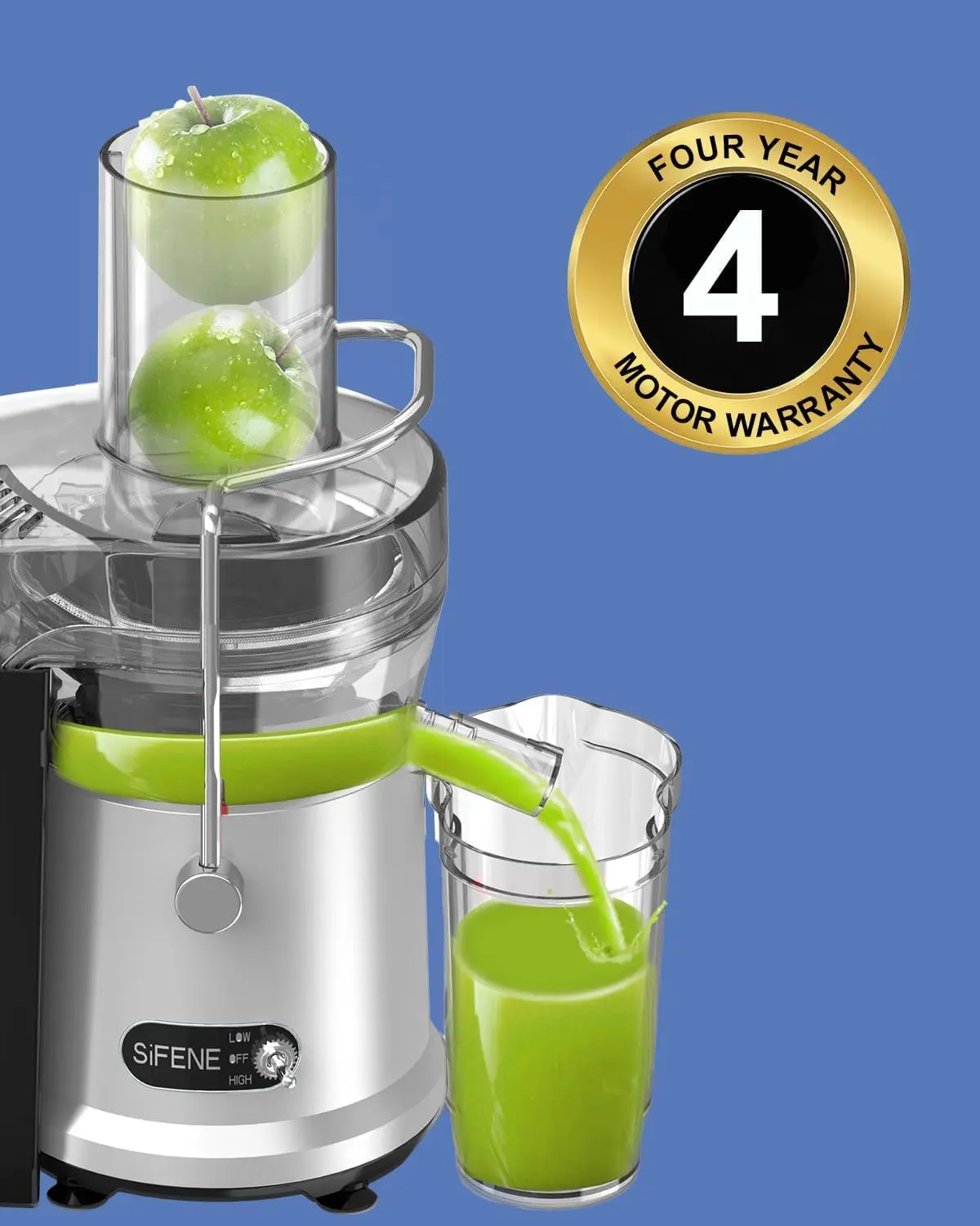 SiFENE Centrifugal Juicer Machine, Rapid 1000W Juice Extractor, Large 3.2'' Feed Chute for Whole Fruit & Veg Juicing, Gray 2