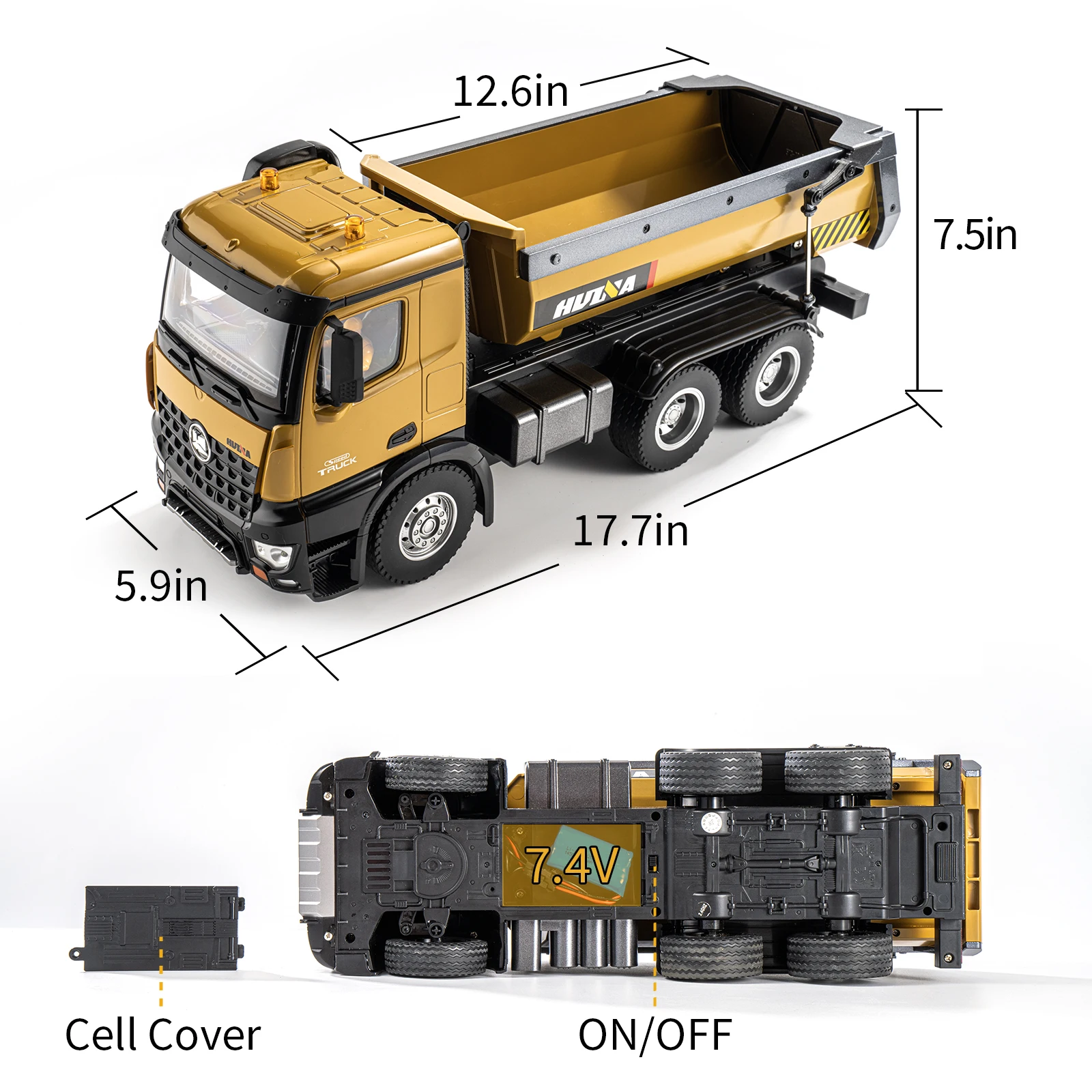 HUINA 1/14 RC Alloy Remote Control Dump Truck 2.4GHZ 10CH Wireless Remote Control Engineering Vehicle Model Boy Children's Toy 5