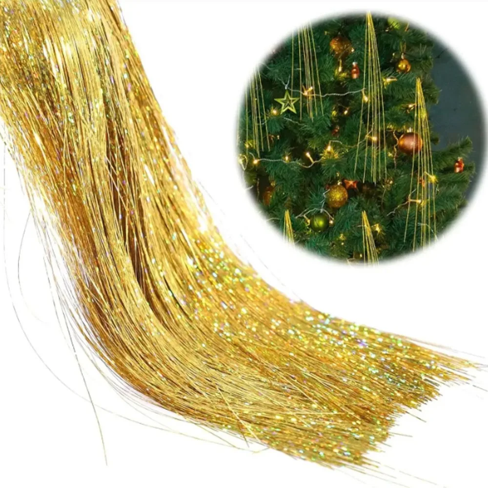 Metal Wire Christmas Tree Decor Gold Tinsel Icicle Strands