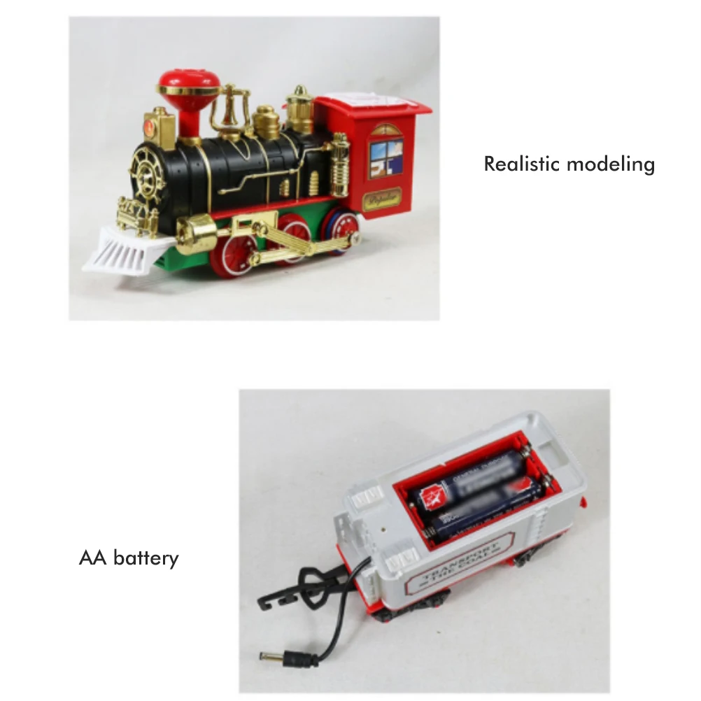 Battery Operate Railway Train with Sound&Light Railway Car Toy Christmas Train Tree Decoration Track Electric Toys for Kids