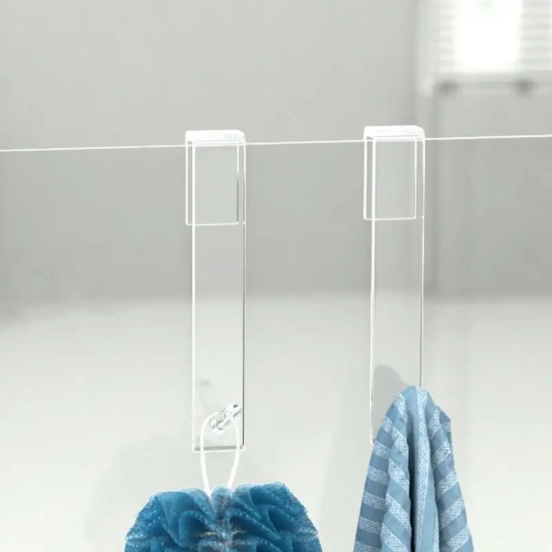 Acrylic Bathroom Shower Door Hook Over Glass Door Shower Towel Rack Punch-Free Bathroom Bathrobe Hanger Transparent Towel Hooks 3