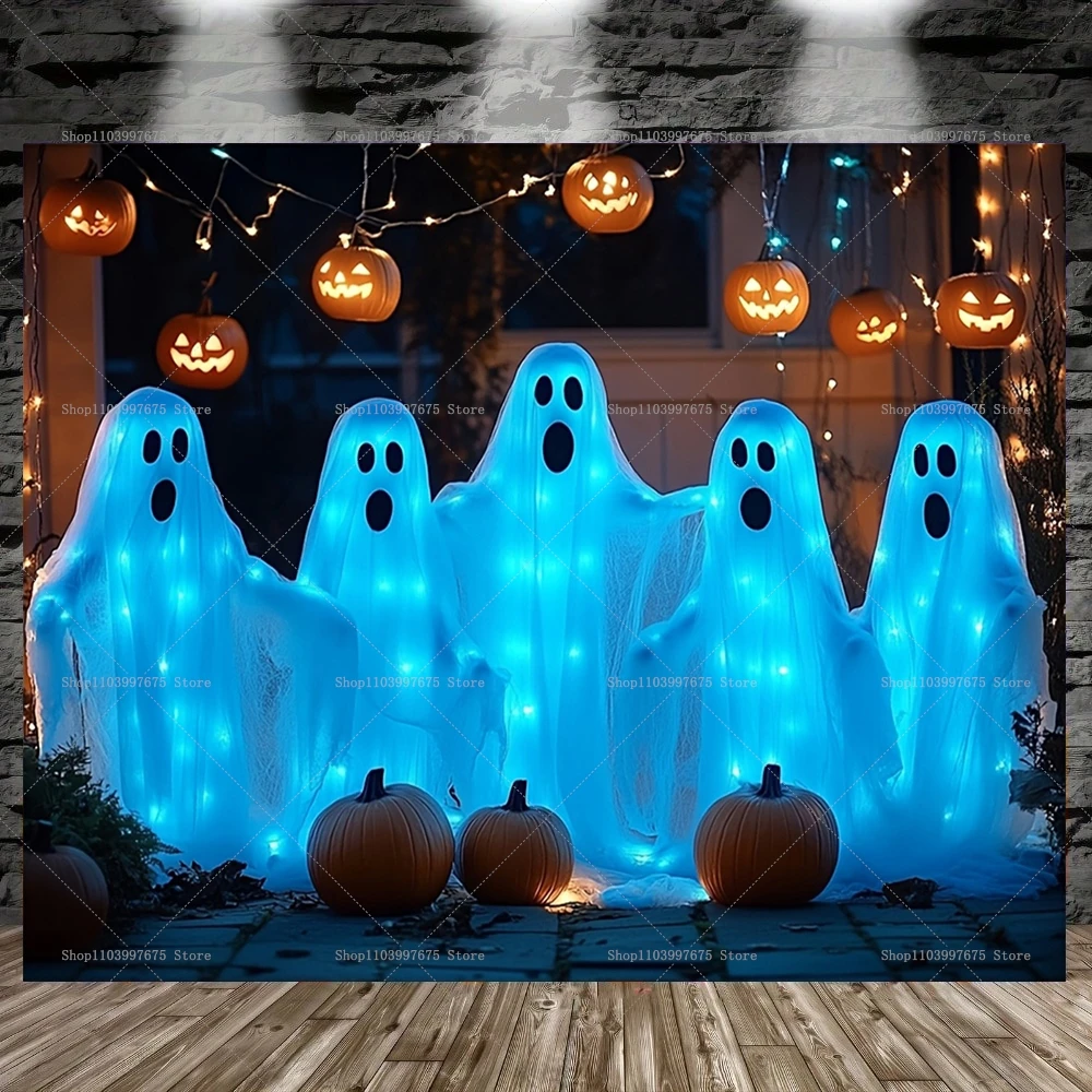 Halloween Backdrop Banner Pumpkin Bats Ghost Design Photography Background For Halloween Party Birthday Decorations Wall Decor – Detail 3