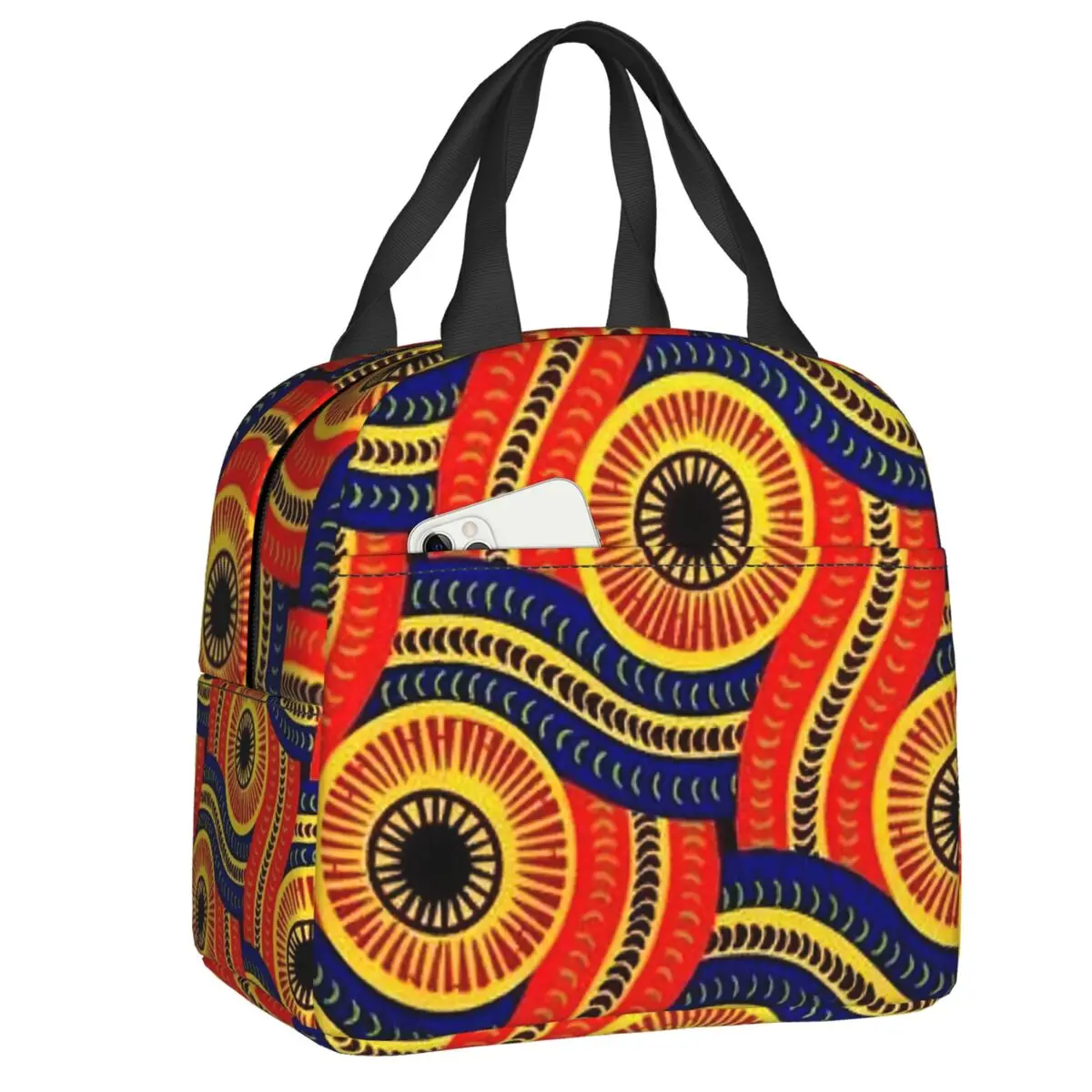 

Serpent African Ankara Insulated Lunch Bags for Women Tribal Ethnic Art Portable Thermal Cooler Bento Box Work School Travel