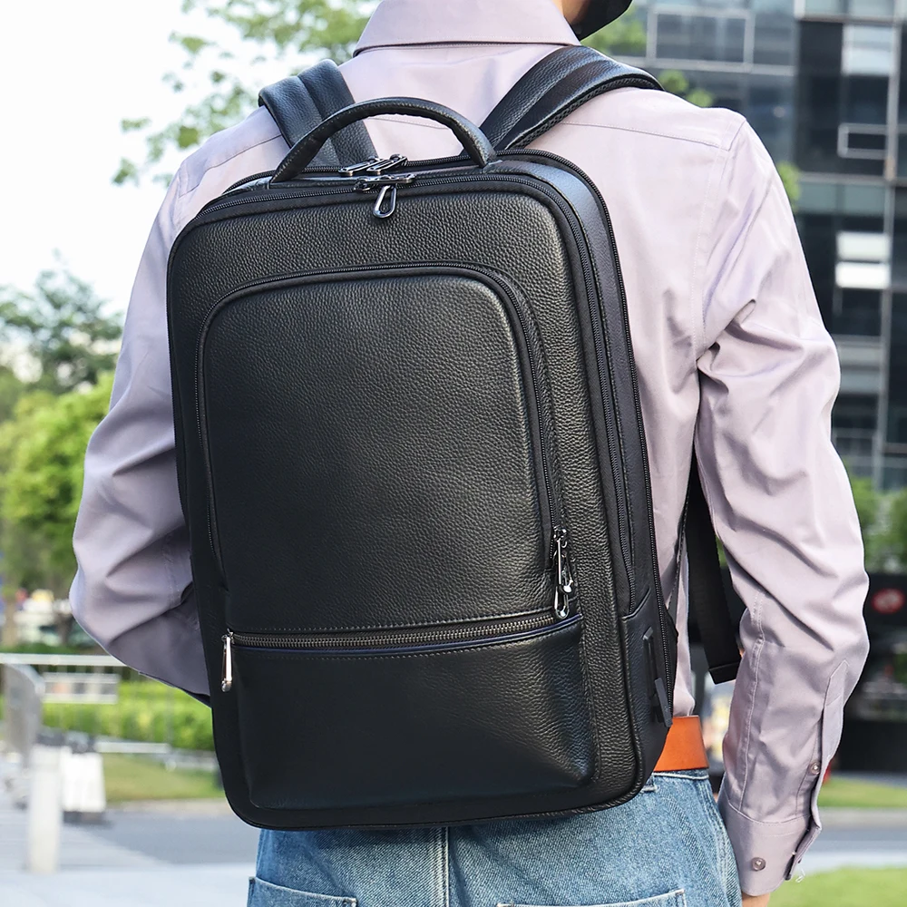 Top layer cowhide men's backpack large capacity computer bag travel bag casual and fashionable trend leather backpack for men