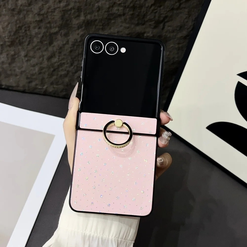 Glitter Love Heart Star Phone Case with Ring Buckle Bracket and Hinge Protection