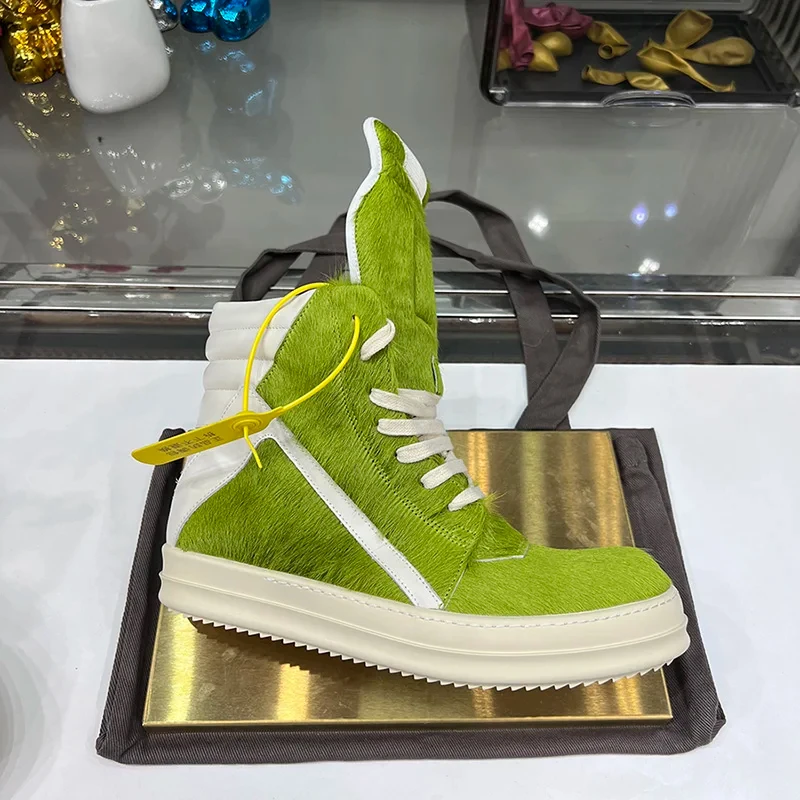Casual Shoes Men Rojohns High Top Quality Leather Luxury Owen Geobasket Luxury Sneakers Horse Hair Thick Sole Ro Ankle Boots