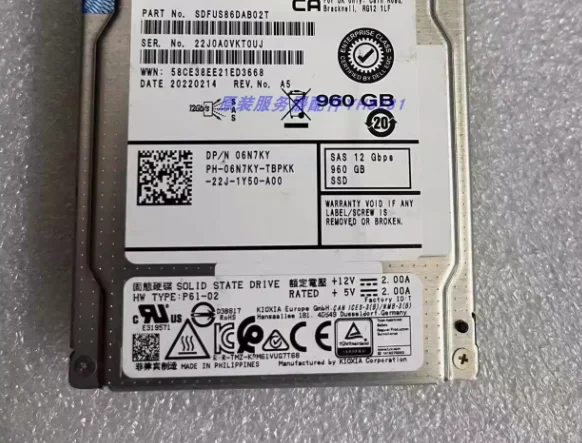 For 06N7KY KPM6XRUG960G read dense solid state 960G SAS SSD 12G TLC
