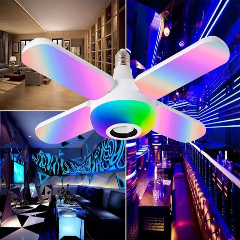 

50W LED Music Ceiling Light Folding RGB Bluetooth Speaker Lamp Home Bedroom 85-265V Remote Dimmable Smart Colorful Party Light