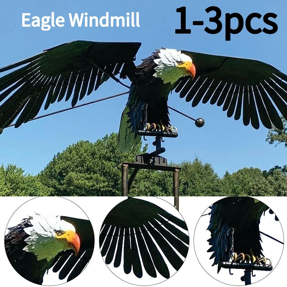 Garden Stake Eagle Windmill Iron Garden Eagle Birds Sculptures Lawn Ornaments Crafts Art Decor for Patio 1-3Pcs garden art decor animal sculpture decorations animal wind spinners