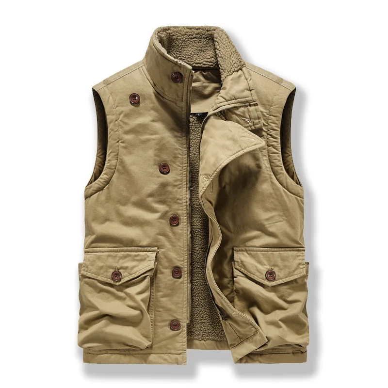 N1 Men Tactical Fleece Lined Cargo Winter Vest Jacket Sleeveless Tactical Jacket Outdoor Fishing Jacket Motorcycle Waistcoats