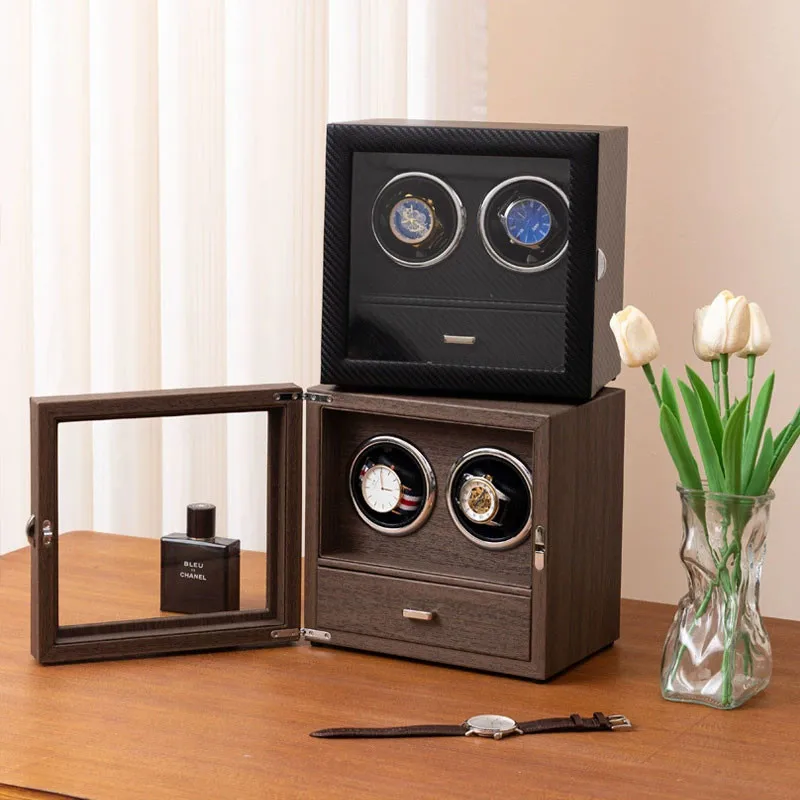 Automatic 2-Slot Watch Winder Box with Premium Wood Construction, Integrated Jewellery ... - SKU LAWW1141 - UGI Packaging