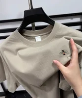 Marque de mode abeille broderie T-shirt à manches courtes été 100% coton respirant col rond haut coréen ample décontracté vêtements pour hommes 4