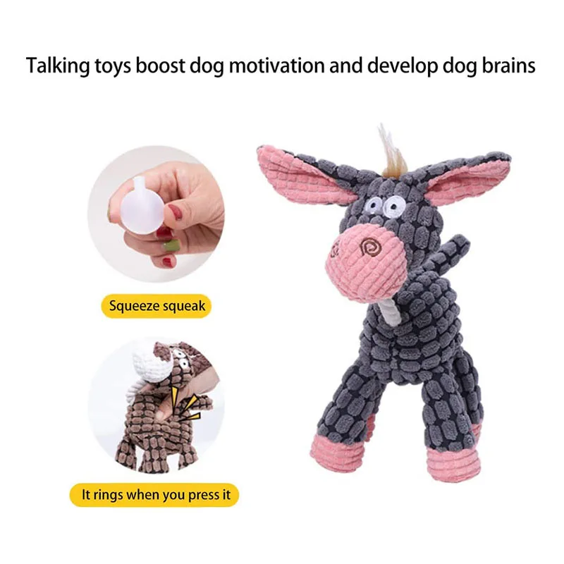 Funny Pet Toy Donkey Shape Corduroy Chew Toys for Dogs Puppy Squeaker Squeaky Plush Bone Molar Dog Toy Training Pets Supplies 3