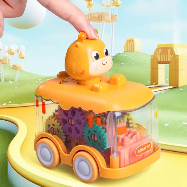 Brinquedo de Carro para Bebês com Luzes, Impulso e Ação para Crianças de 1, 2 e 3 Anos 4 Baby Toy Car with Friction Power, Lights, and Animal Drivers