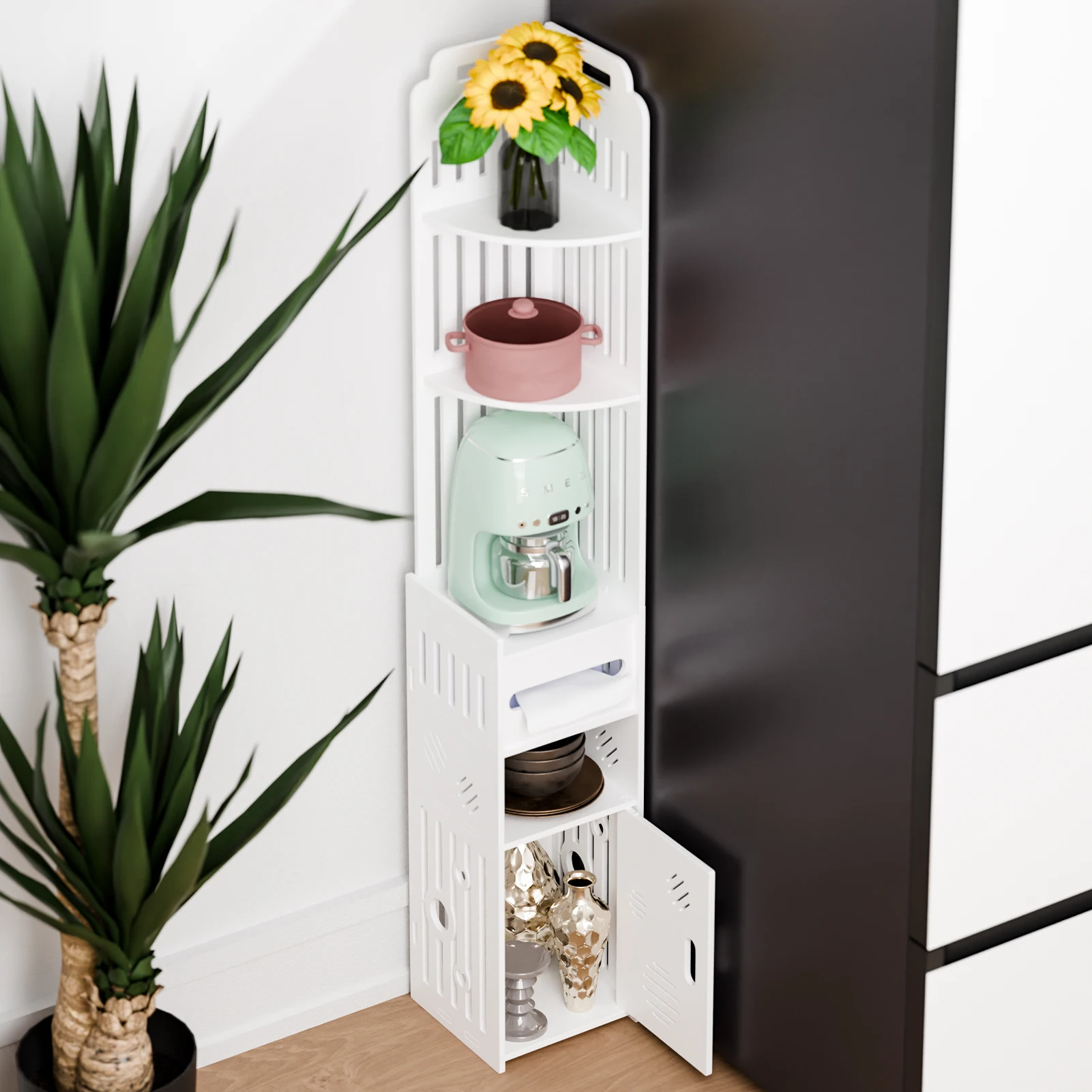 Extremely Narrow Side Pull Cabinet Sofa Side Cabinet Corner Display with Glass Door Book office supplies storage