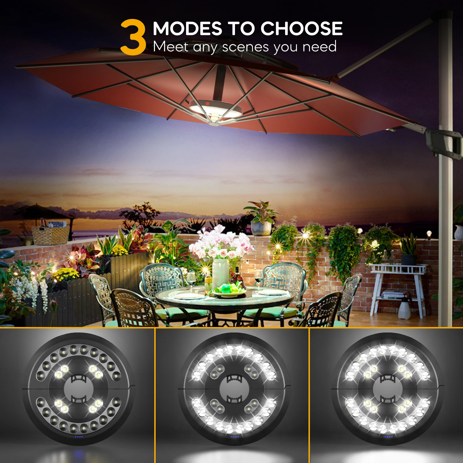 28LED Patio Umbrella Light Outdoor 3 Mode Camping Light Night Tent Patio Garden Emergency With Auto-Adjustable Clamp