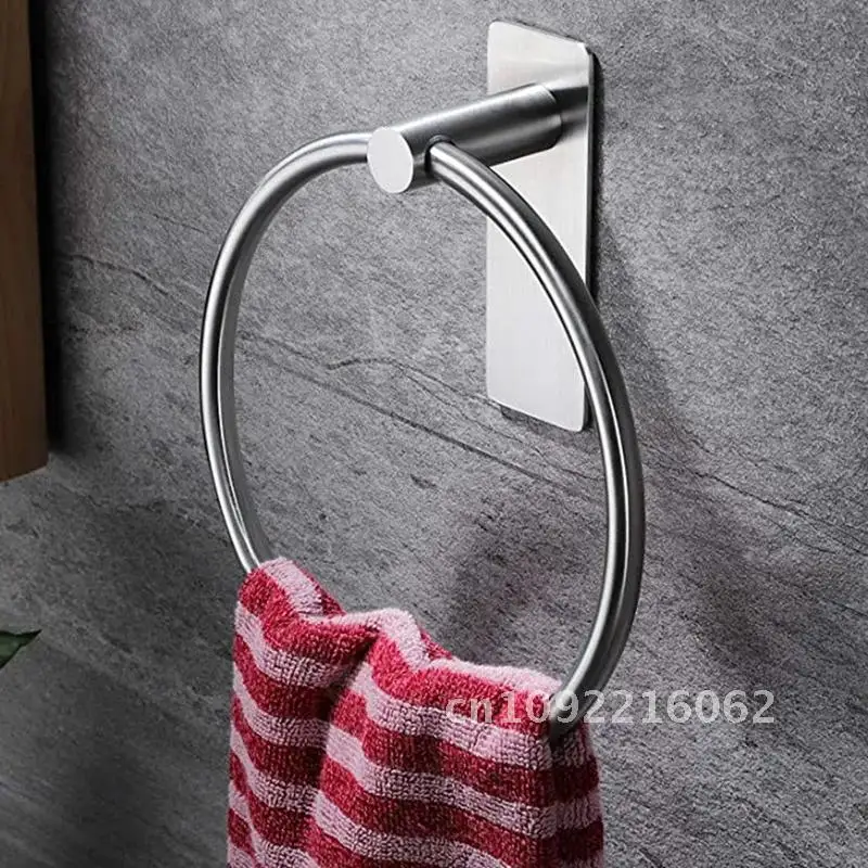 for Ring/Hand Towel Holder-Self Adhesive Round Towel Rack Black Bar Steel Stainless Hand Bathroom,